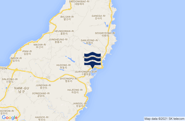 Mapa da tábua de marés em Guryongpo, South Korea