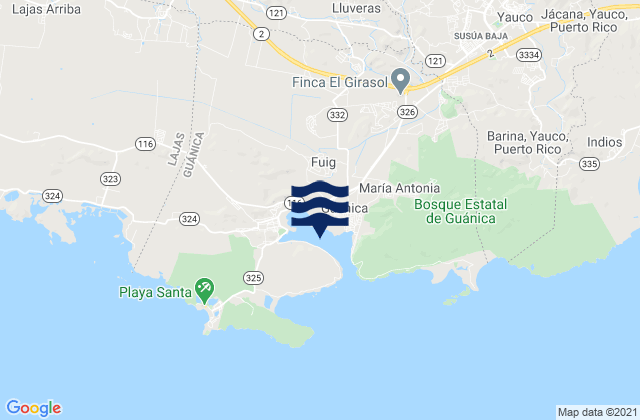 Mapa da tábua de marés em Guánica Barrio-Pueblo, Puerto Rico