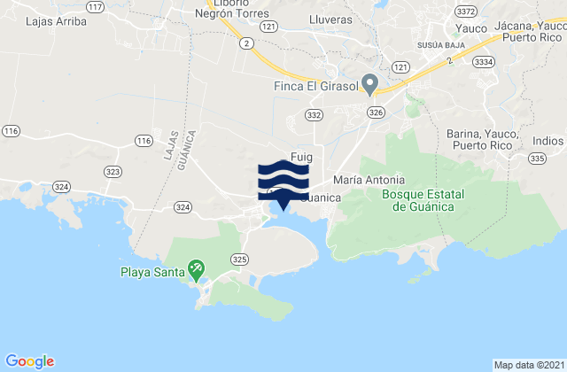 Mapa da tábua de marés em Guánica Municipio, Puerto Rico