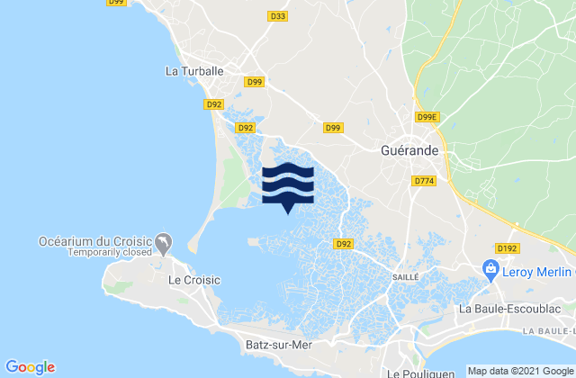 Mapa da tábua de marés em Guérande, France