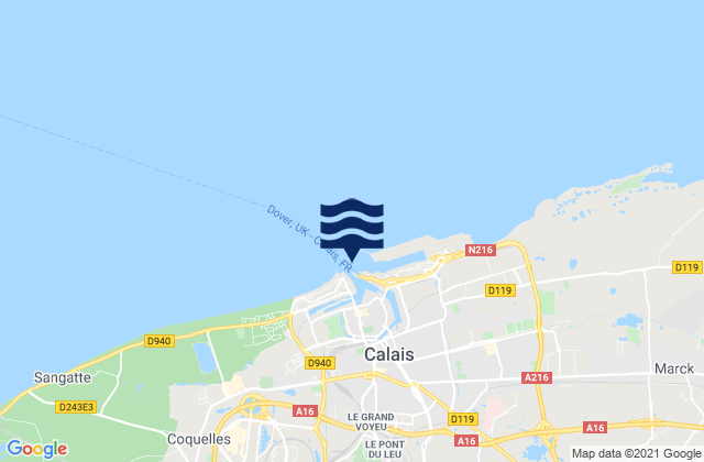 Mapa da tábua de marés em Guînes, France