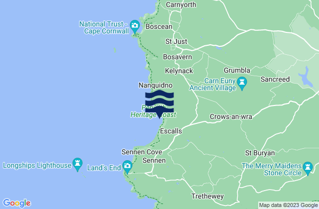 Mapa da tábua de marés em Gwenver Beach, United Kingdom