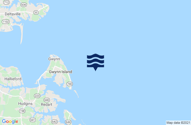 Mapa da tábua de marés em Gwynn Island 1.5 n.mi. east of, United States
