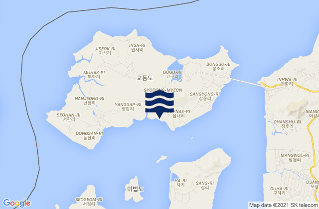 Mapa da tábua de marés em Gyodong, South Korea