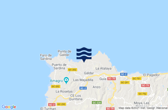 Mapa da tábua de marés em Gáldar, Spain