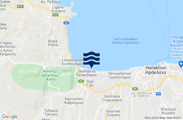 Mapa da tábua de marés em Gázi, Greece