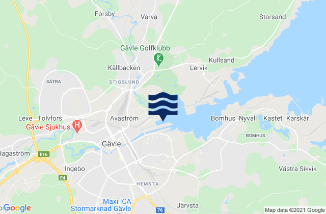 Mapa da tábua de marés em Gävle Kommun, Sweden