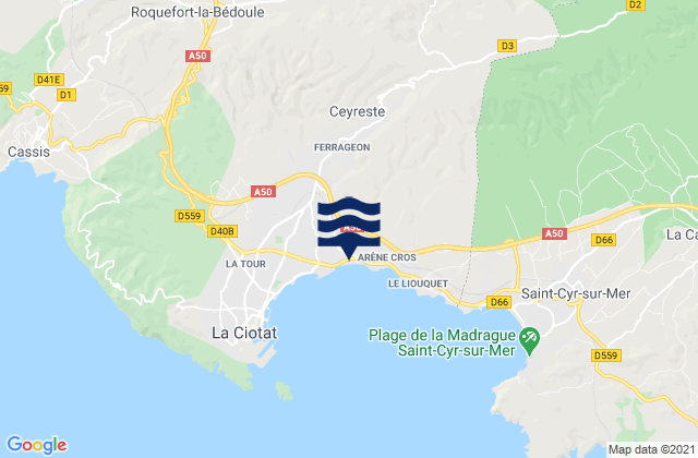 Mapa da tábua de marés em Gémenos, France