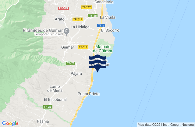 Mapa da tábua de marés em Güimar, Spain
