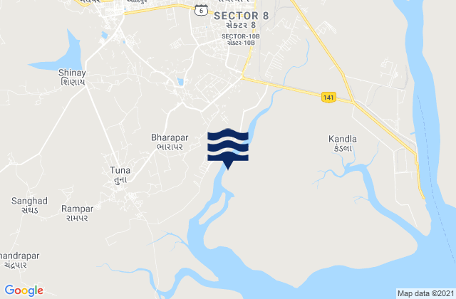 Mapa da tábua de marés em Gāndhīdhām, India