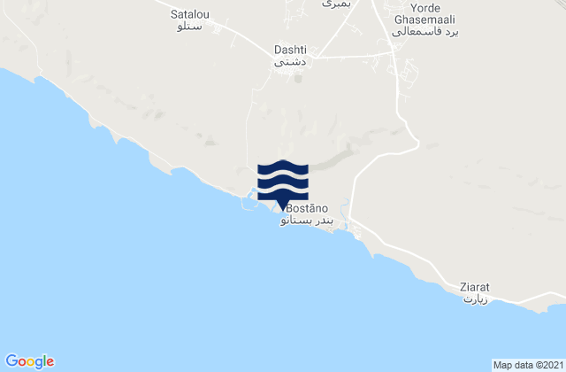 Mapa da tábua de marés em Gāvbandī, Iran