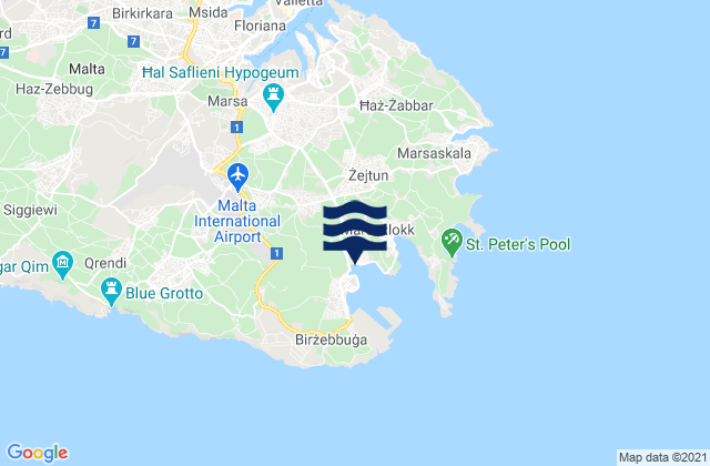 Mapa da tábua de marés em Għaxaq, Malta