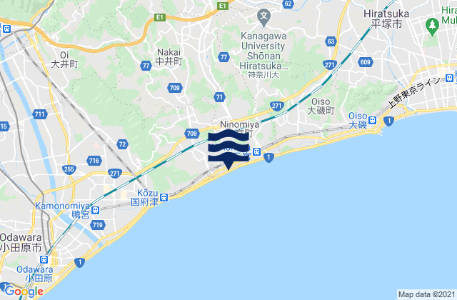Mapa da tábua de marés em Hadano-shi, Japan