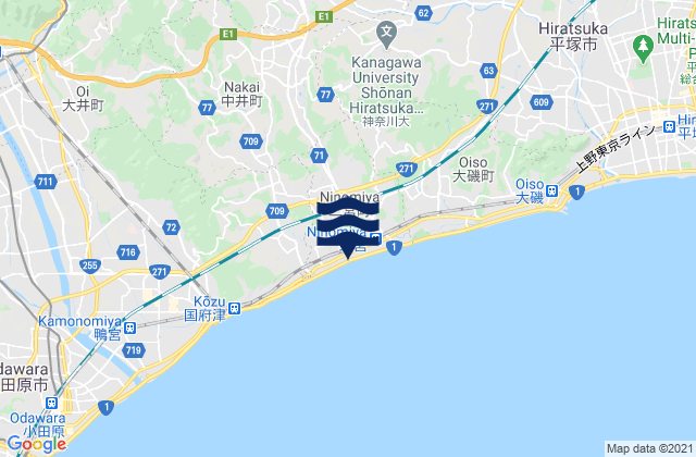 Mapa da tábua de marés em Hadano, Japan