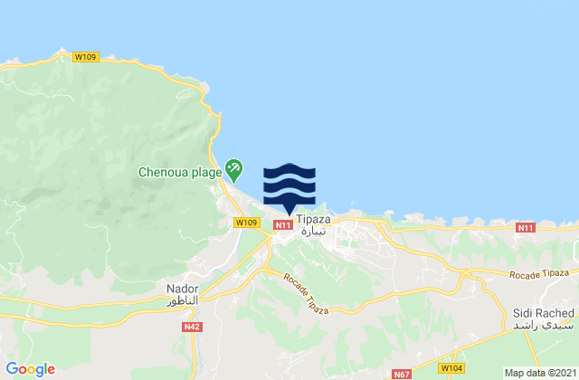 Mapa da tábua de marés em Hadjout, Algeria