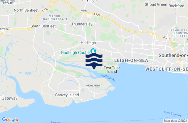 Mapa da tábua de marés em Hadleigh, United Kingdom