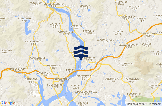 Mapa da tábua de marés em Hadong-gun, South Korea