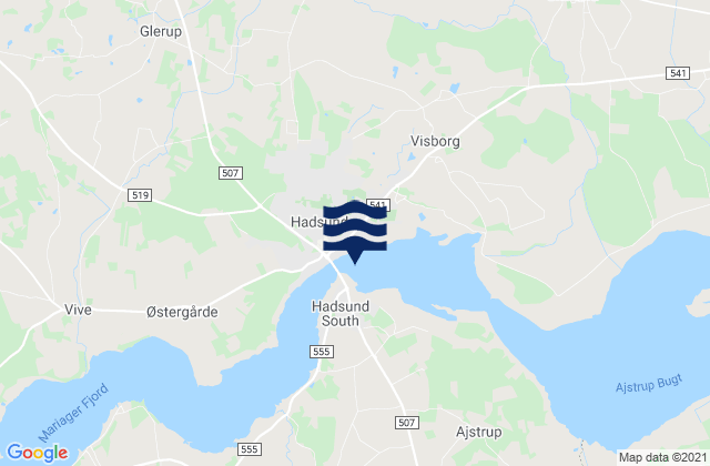 Mapa da tábua de marés em Hadsund, Denmark