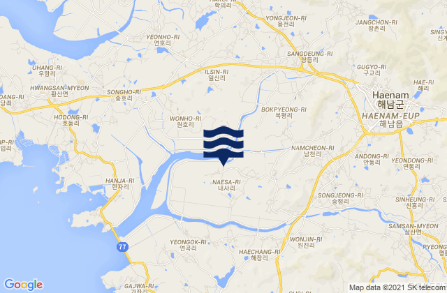 Mapa da tábua de marés em Haenam-gun, South Korea