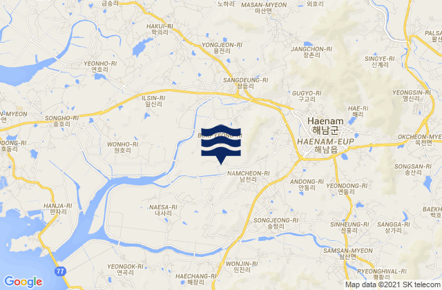 Mapa da tábua de marés em Haenam, South Korea