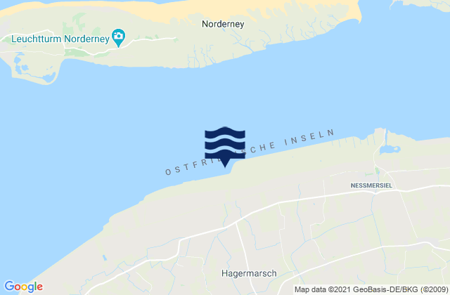 Mapa da tábua de marés em Hage, Germany