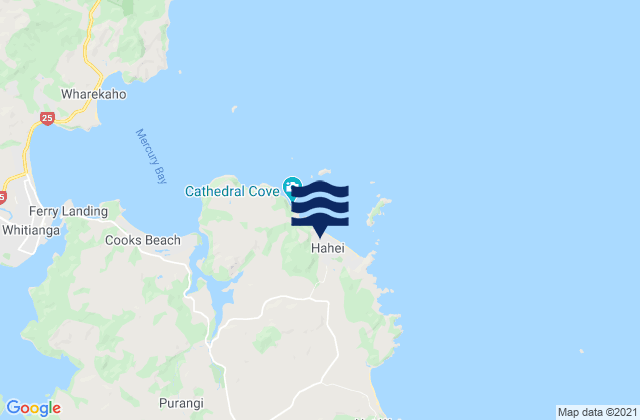 Mapa da tábua de marés em Hahei Beach, New Zealand