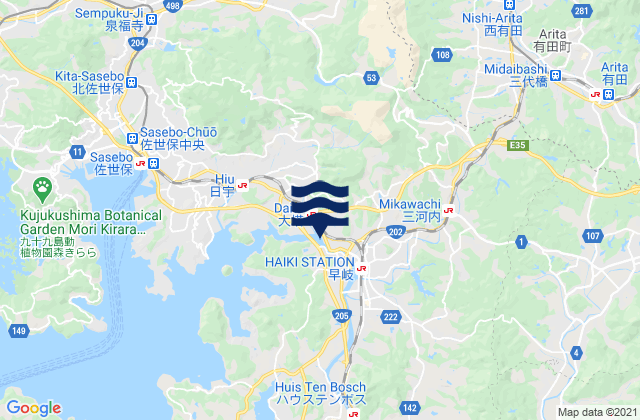 Mapa da tábua de marés em Haiki Jetty (N.side), Japan