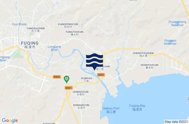 Mapa da tábua de marés em Haikou, China
