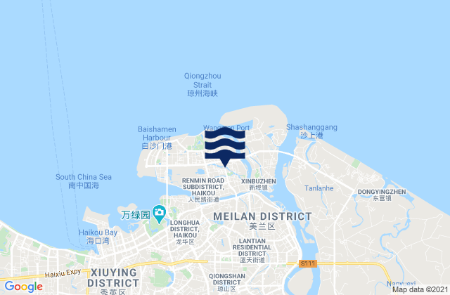 Mapa da tábua de marés em Haikou, China