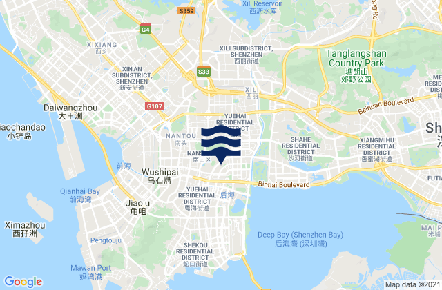 Mapa da tábua de marés em Haikuotiankong, China