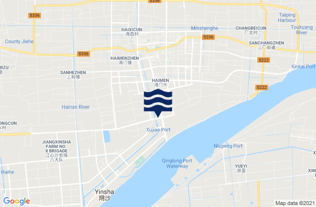 Mapa da tábua de marés em Haimen, China