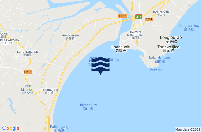 Mapa da tábua de marés em Haimen Wan, China
