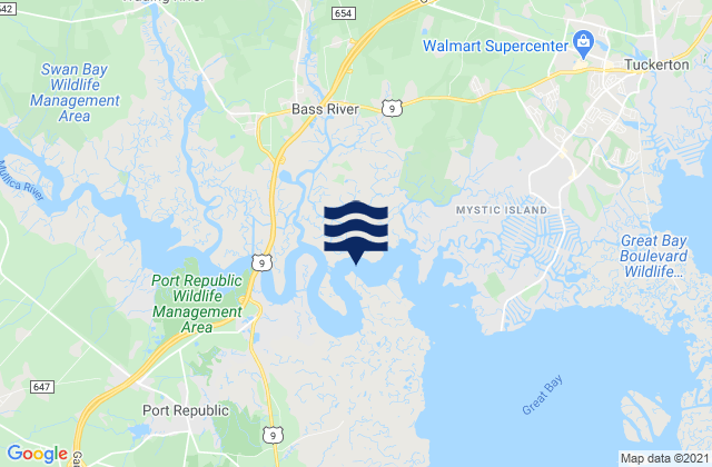 Mapa da tábua de marés em Hainesport South Branch, United States