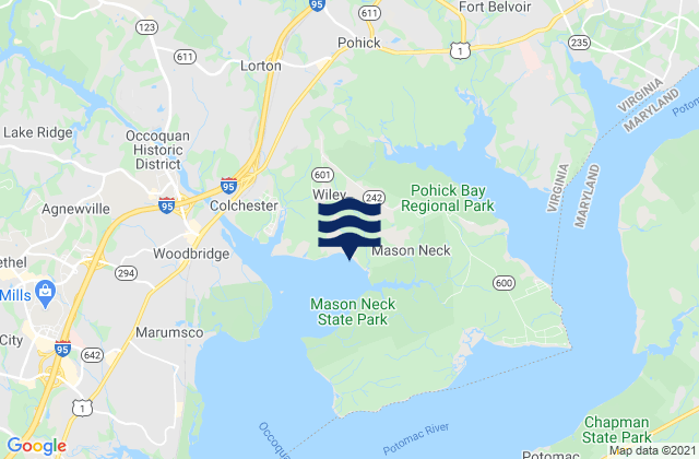 Mapa da tábua de marés em Hains Point, United States