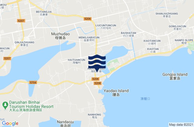 Mapa da tábua de marés em Haiyangsuo, China