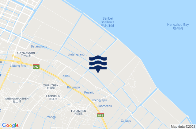 Mapa da tábua de marés em Haiyanmiao, China