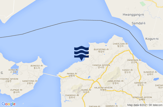 Mapa da tábua de marés em Hajeom, South Korea