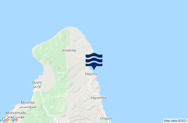 Mapa da tábua de marés em Hajoho, Comoros
