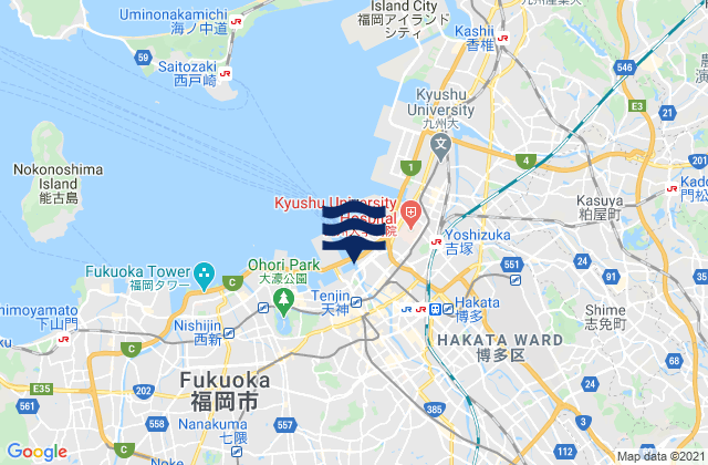 Mapa da tábua de marés em Hakata-Hunadamari, Japan