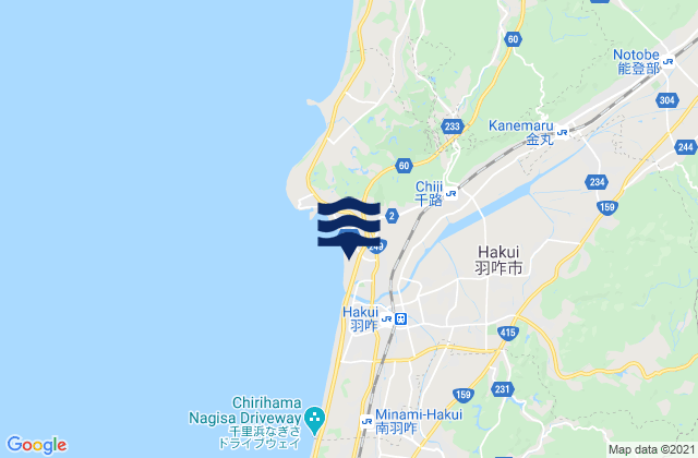 Mapa da tábua de marés em Hakui Shi, Japan