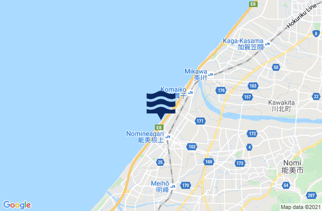Mapa da tábua de marés em Hakusan Shi, Japan