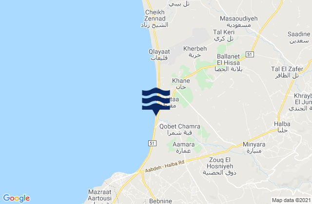 Mapa da tábua de marés em Halba, Lebanon