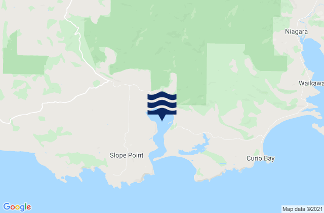 Mapa da tábua de marés em Haldane Estuary, New Zealand