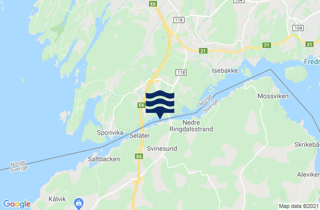 Mapa da tábua de marés em Halden, Norway