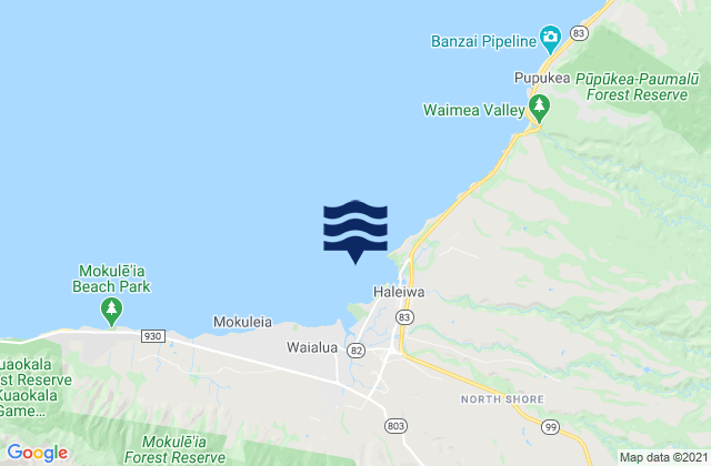 Mapa da tábua de marés em Haleiwa, United States