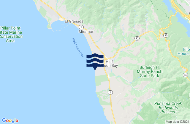 Mapa da tábua de marés em Half Moon Bay, United States