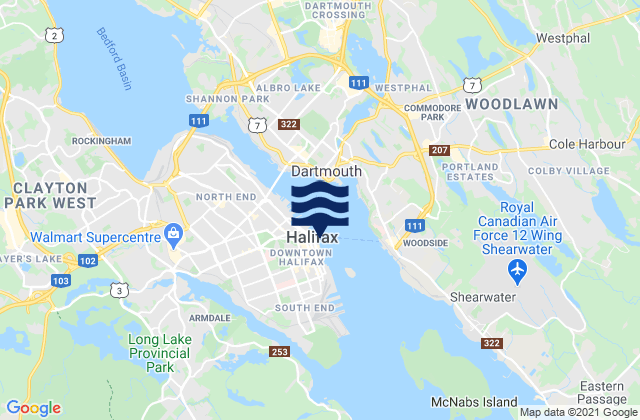 Mapa da tábua de marés em Halifax, Canada