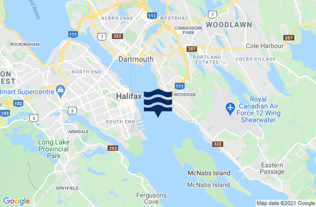 Mapa da tábua de marés em Halifax Harbour, Canada