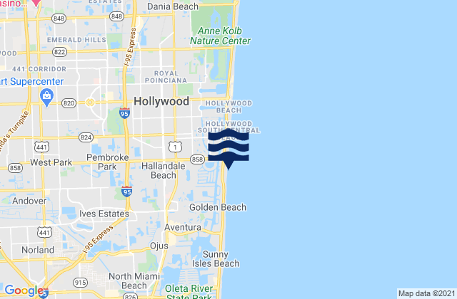 Mapa da tábua de marés em Hallandale Beach, United States