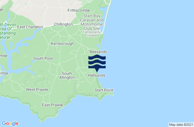 Mapa da tábua de marés em Hallsands Beach, United Kingdom